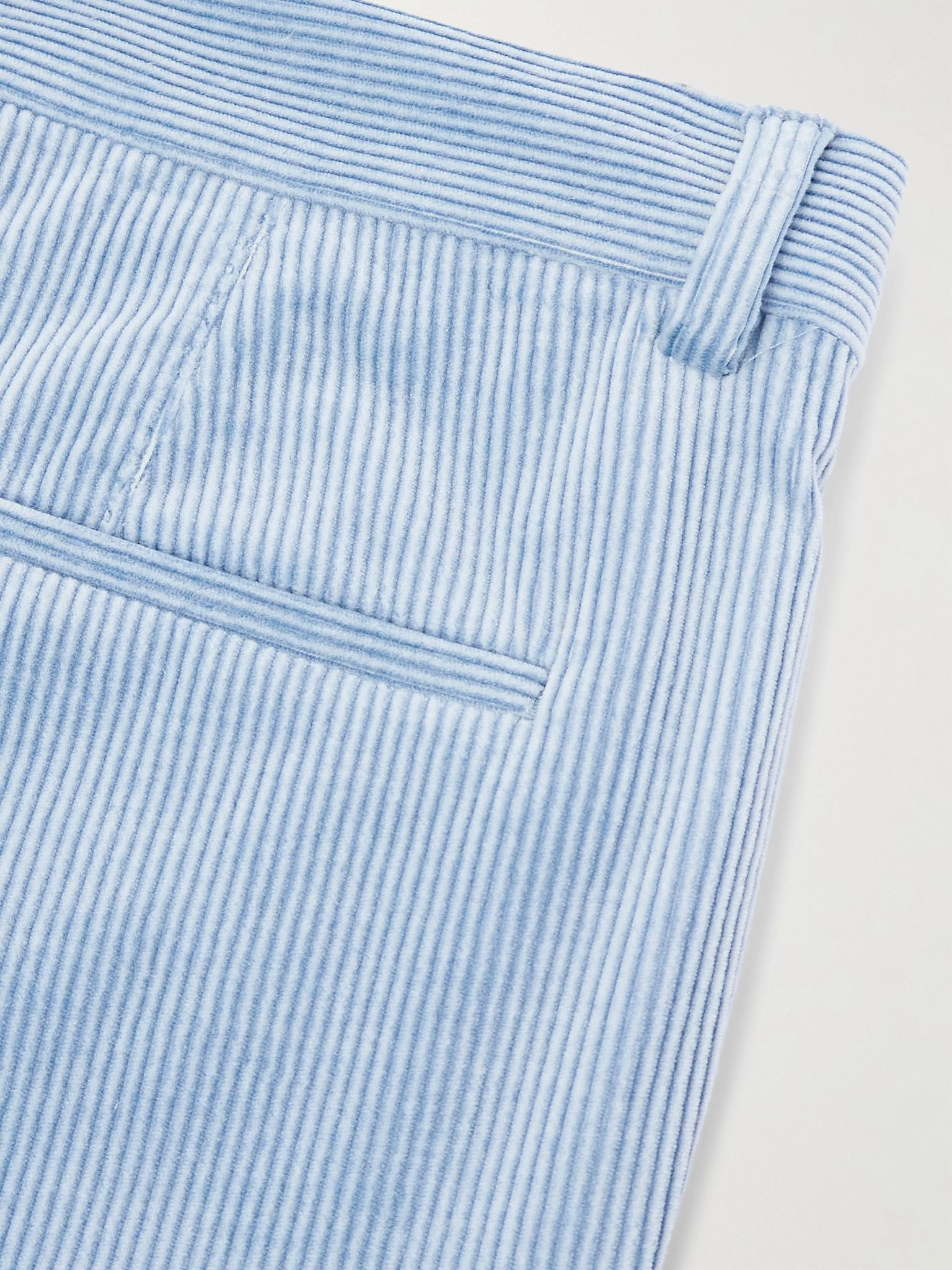 Straight-Leg Pleated Stretch Cotton and Cashmere-Blend Corduroy Suit Trousers Blue - 5