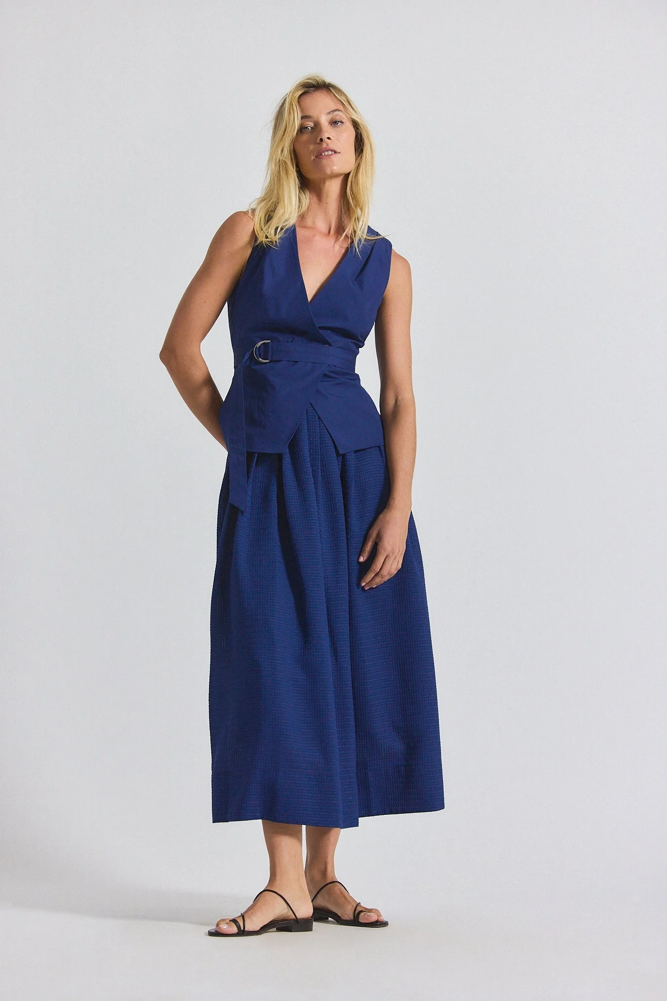 ANNIKA MIXED MEDIA MINI GRID GEORGETTE DRESS - 1