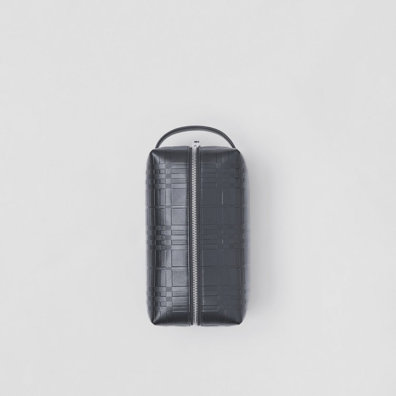 Embossed Check Leather Travel Pouch 5