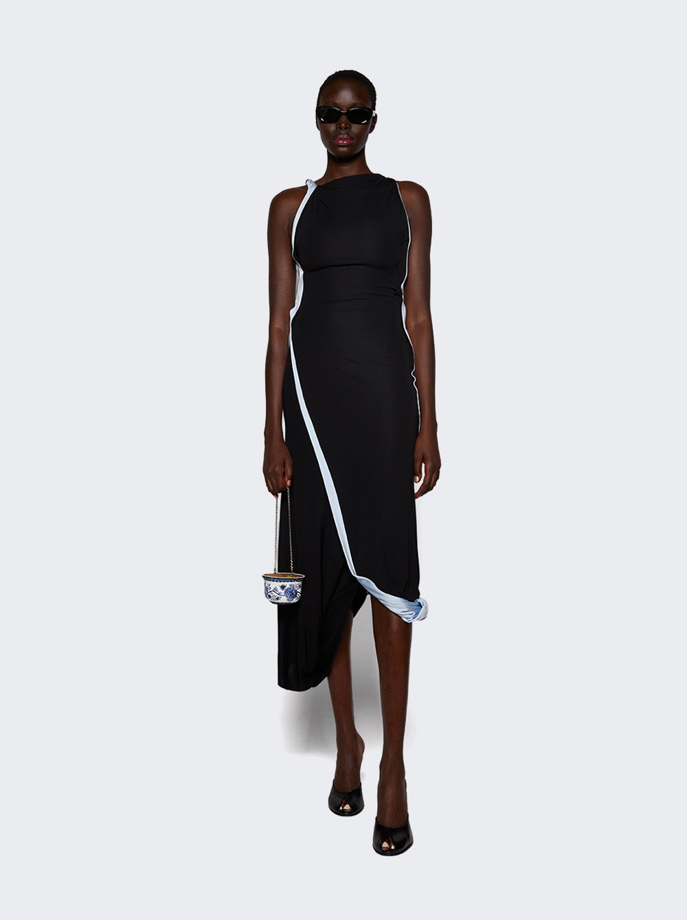 Double Layer Jersey Dress Black And Iceberg - 2