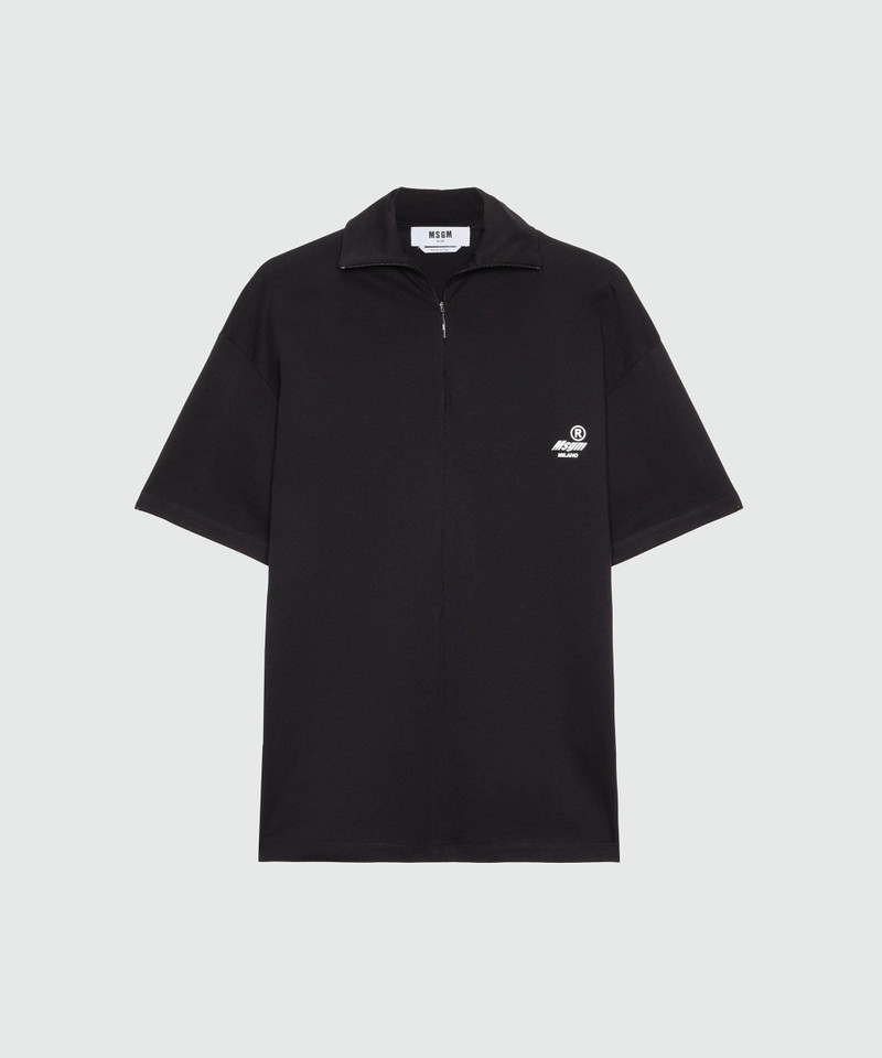 Black jersey T-shirt with high neck and zip 1