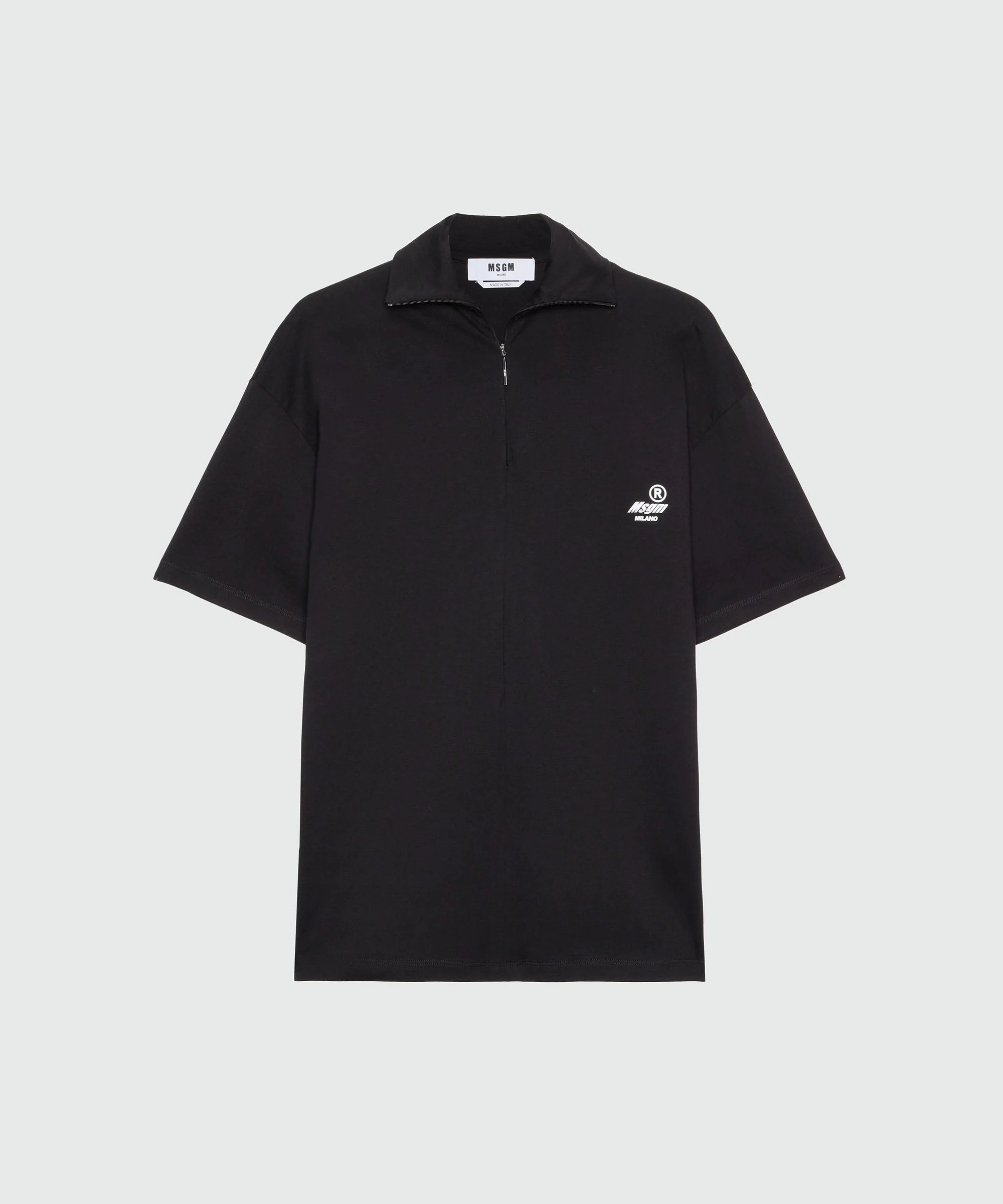 Black jersey T-shirt with high neck and zip - 1