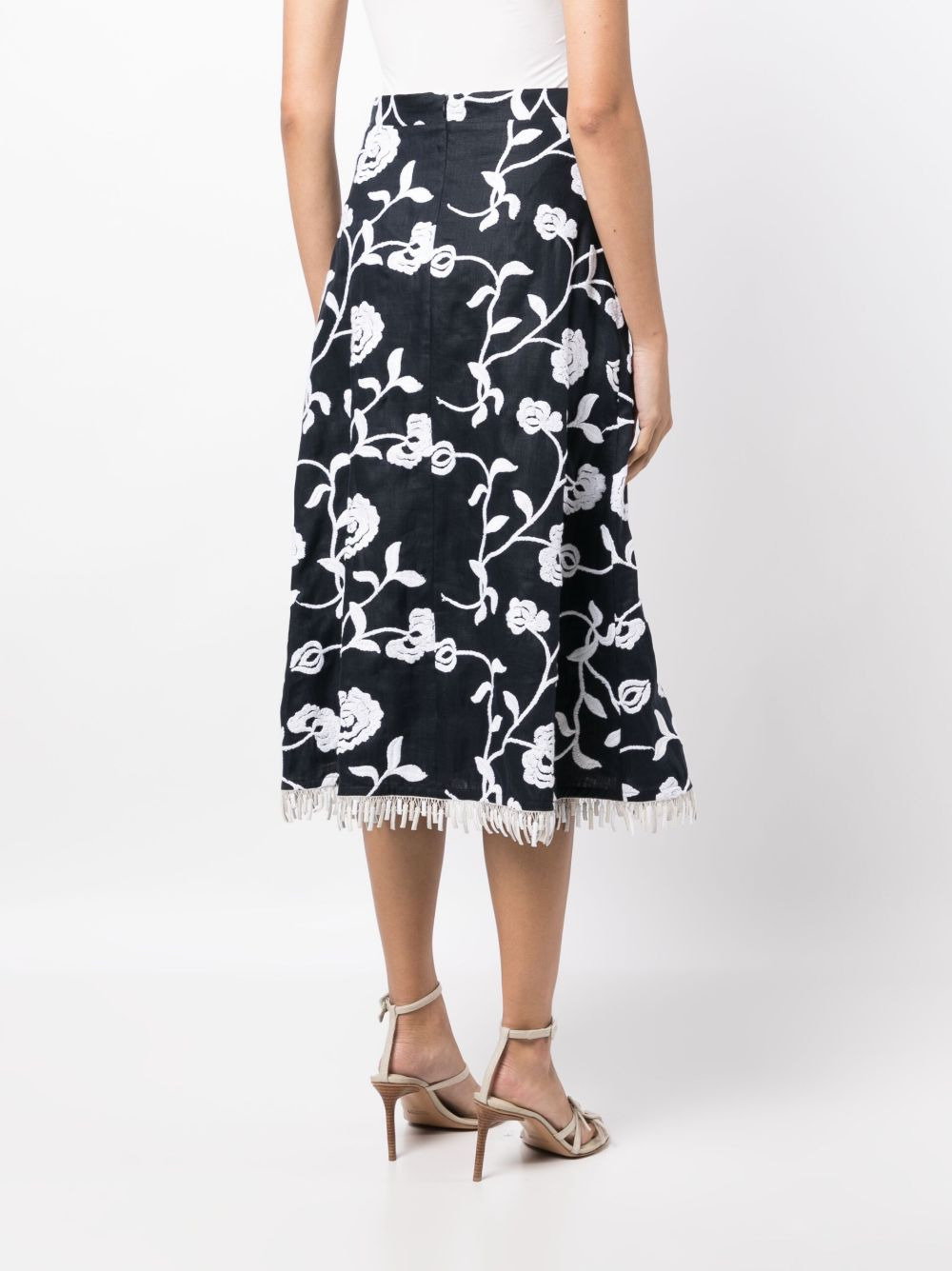 floral-embroidered A-line midi skirt - 4