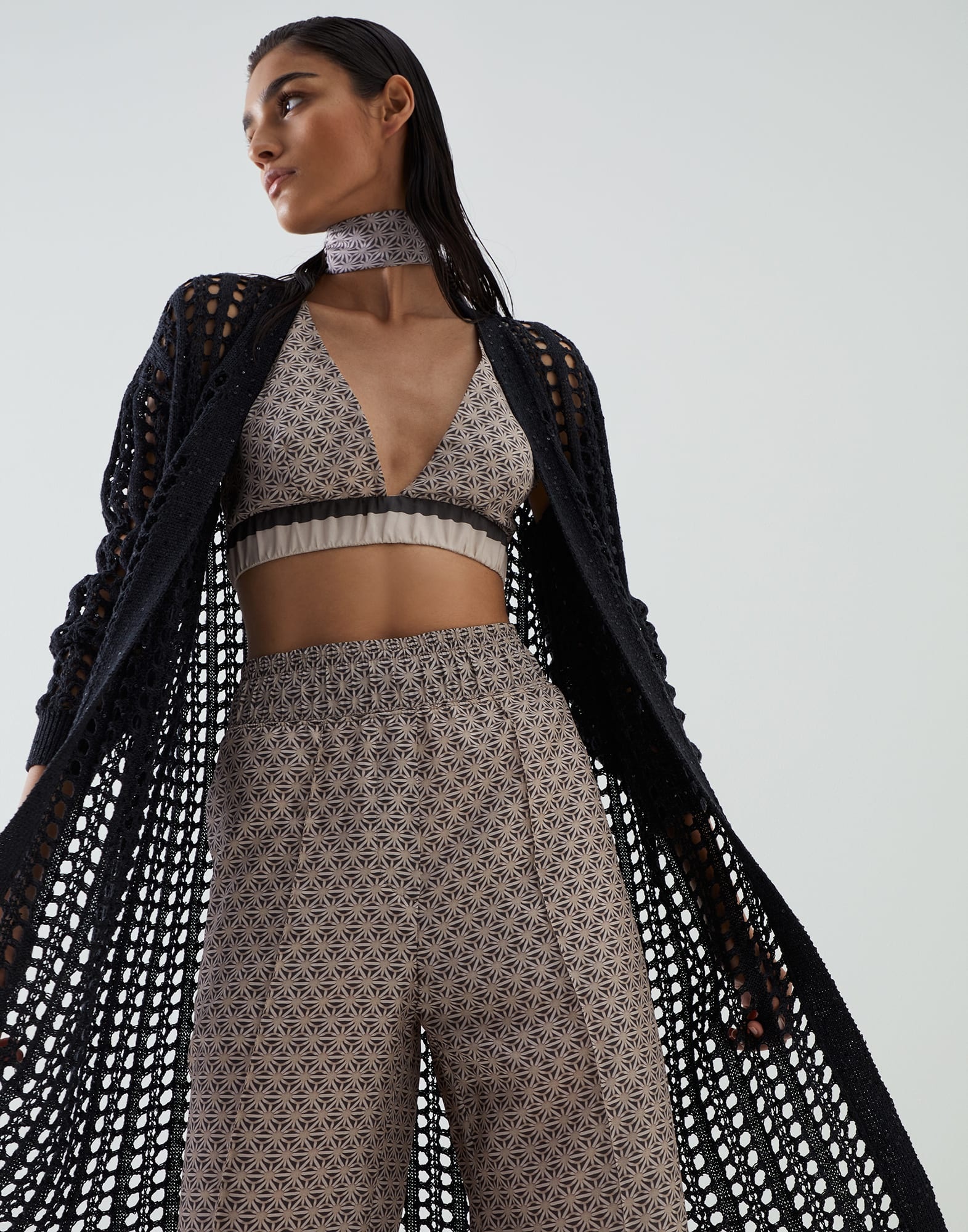 Dazzling net long cardigan in cotton, linen and silk - 4