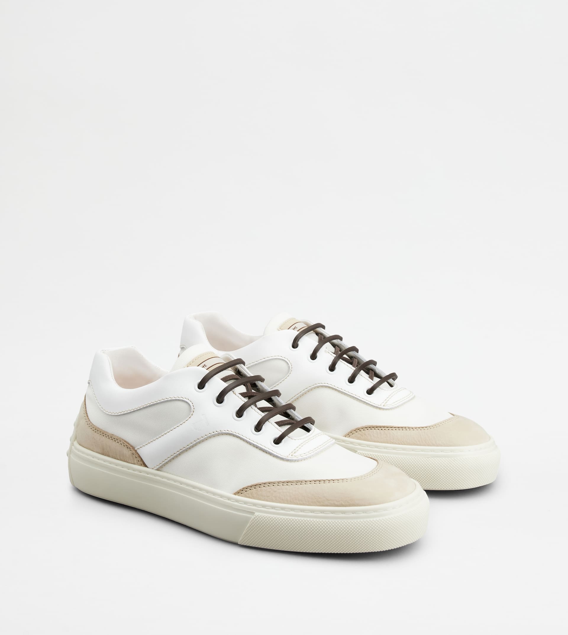 SNEAKERS IN LEATHER AND FABRIC - BEIGE, WHITE, BROWN - 3