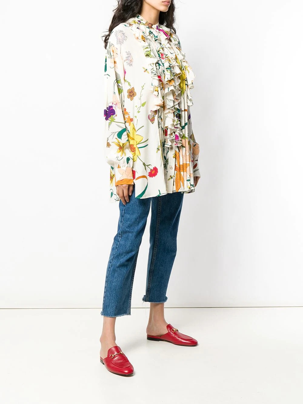 ruffle trim floral shirt - 3