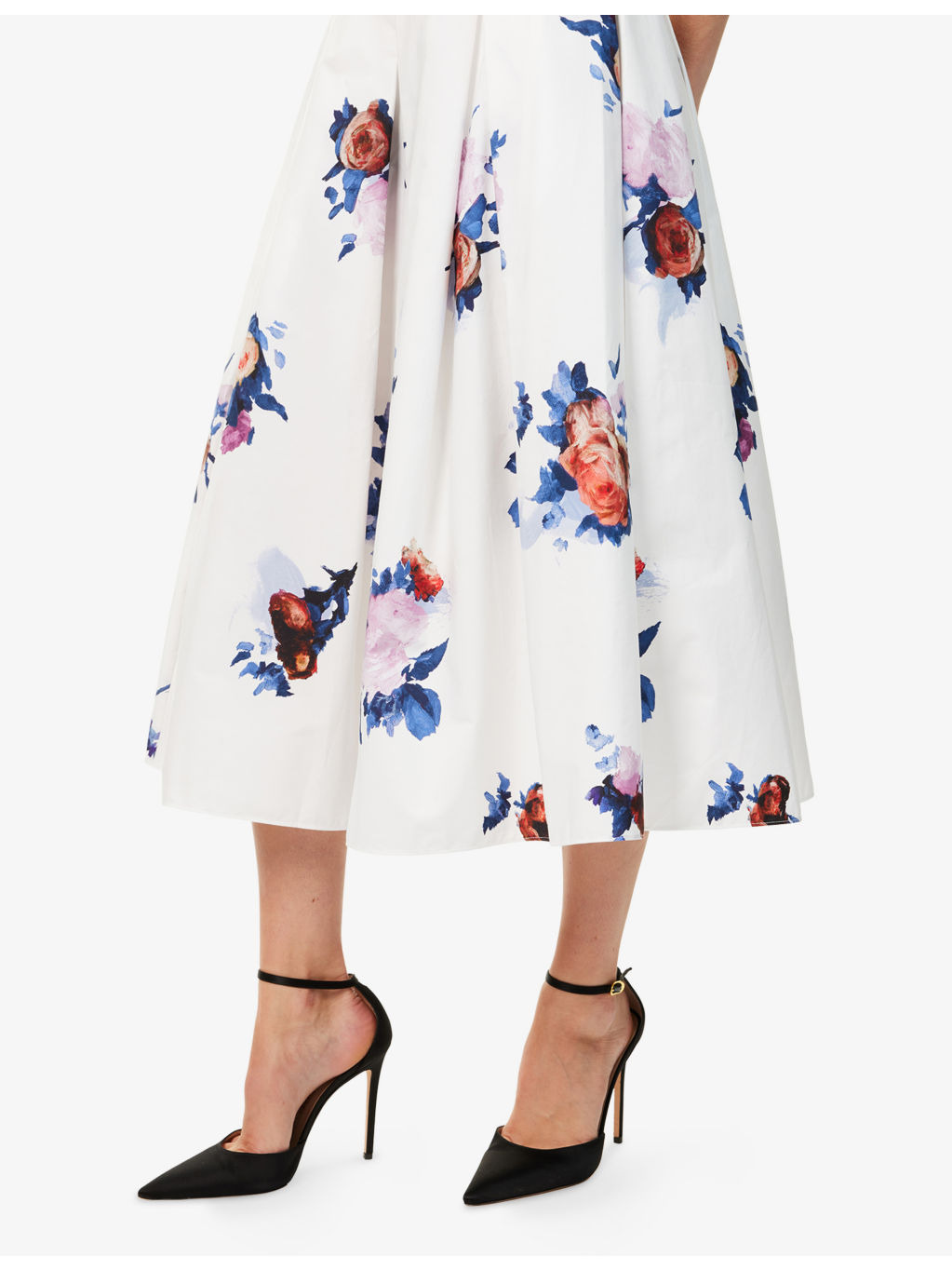 Floral-Print Pleated Cotton Midi Skirt - 5