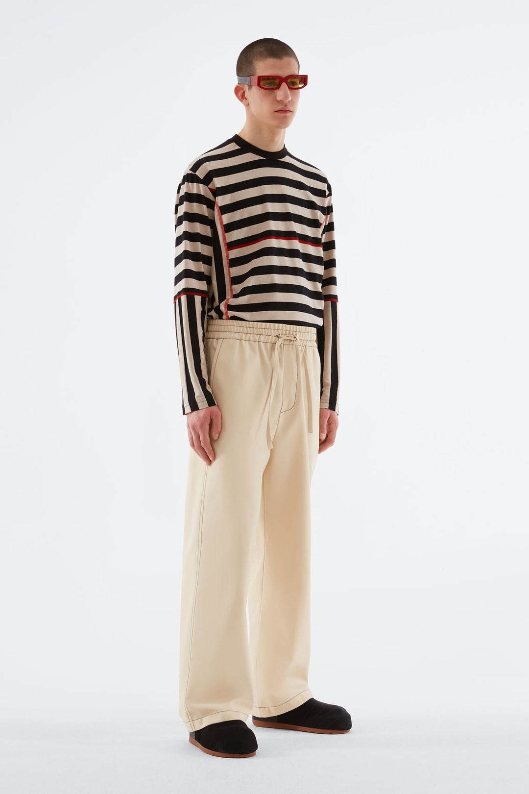 BEIGE & BLACK STRIPED LONG SLEEVE WITH CUTS - 1