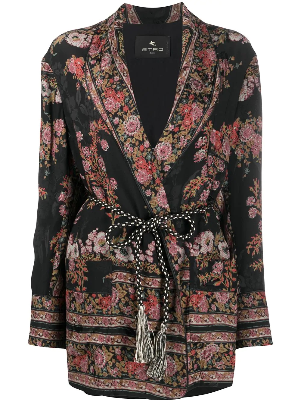 floral print tie waist blazer - 1