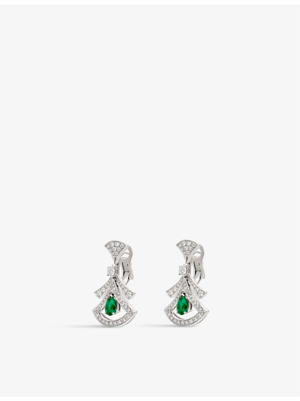 Diva's Dream 18ct white-gold, 1.48ct brilliant-cut diamond and 1.2ct pear-cut emerald drop earrings - 2