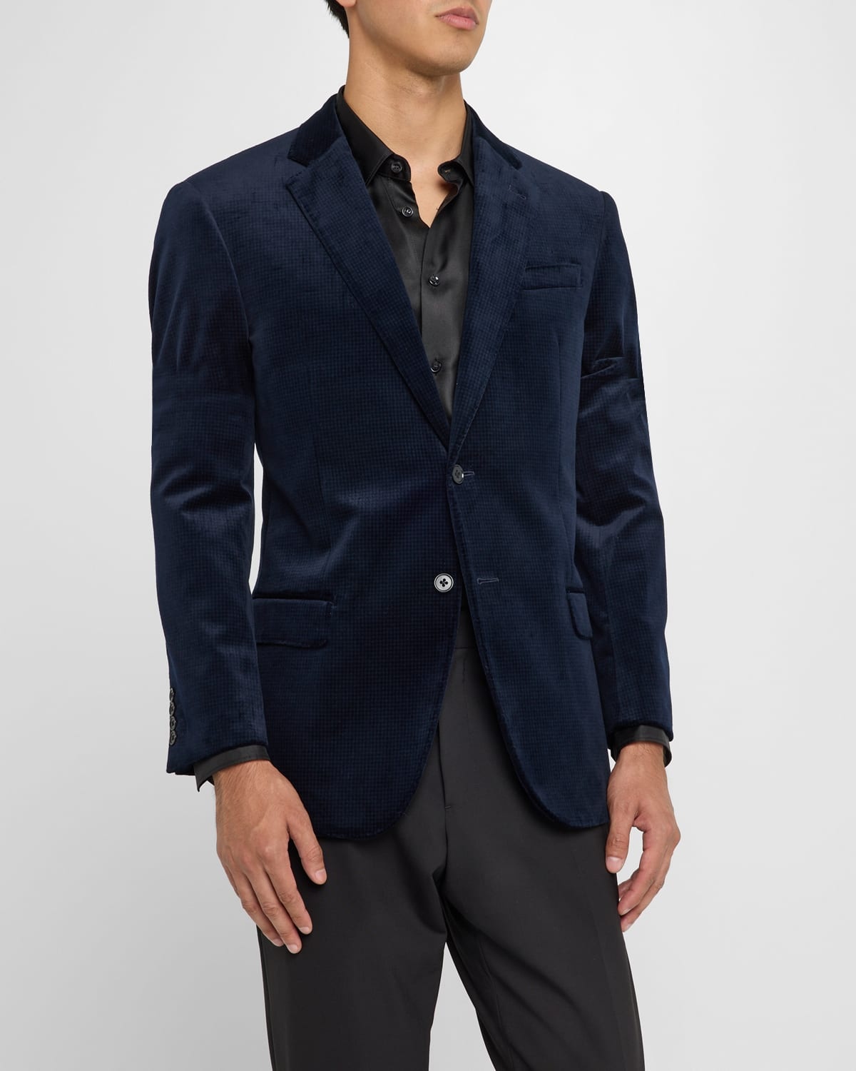 Men's Mini-Check Printed Velvet Blazer - 4