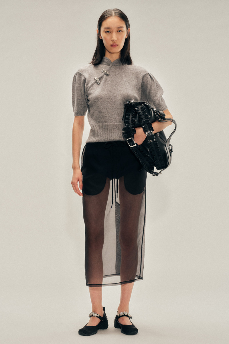Sheer Frayed Column Pencil Skirt 1