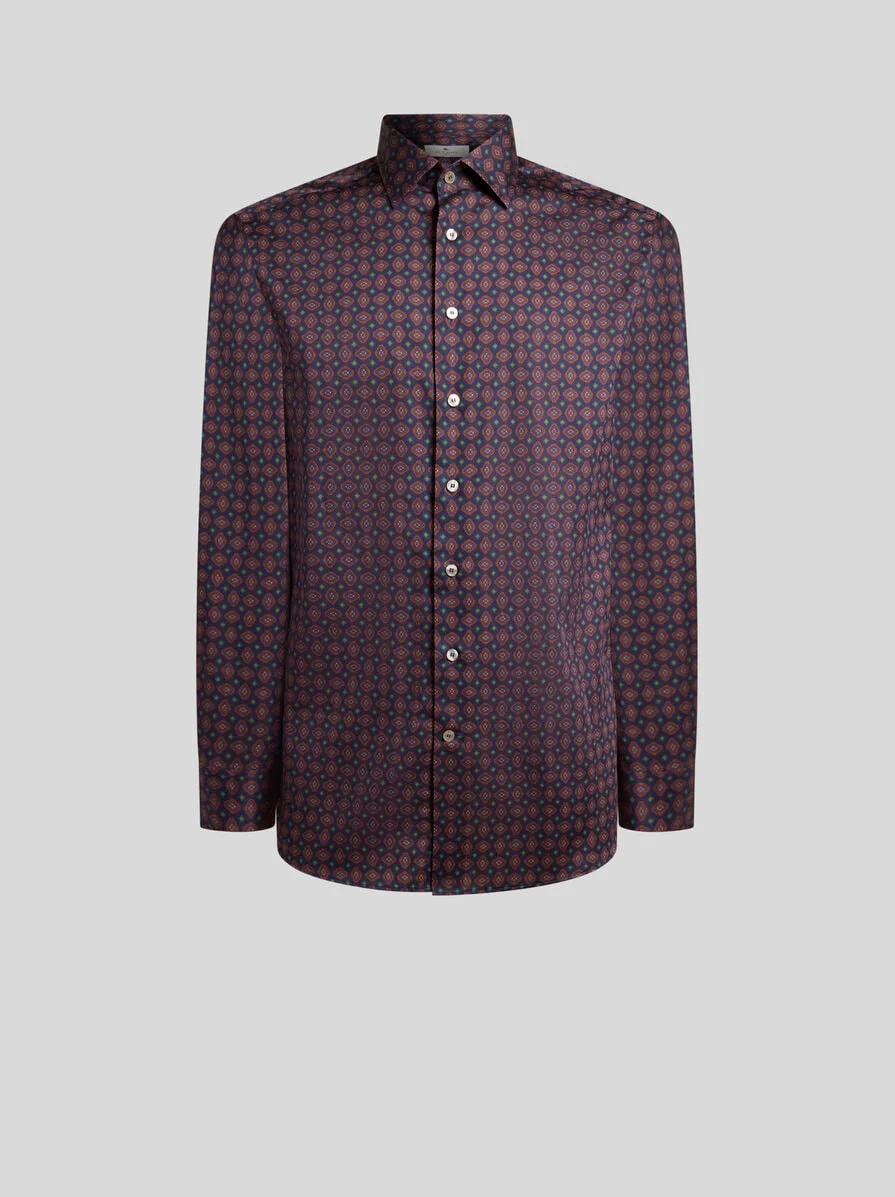 COTTON SATIN SHIRT WITH TIE MOTIF - 1