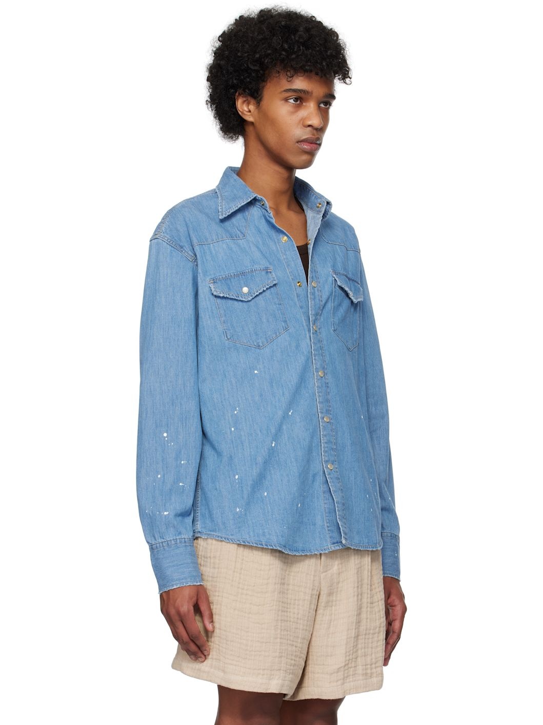 Blue Hand-Painted Western Denim Shirt - 2