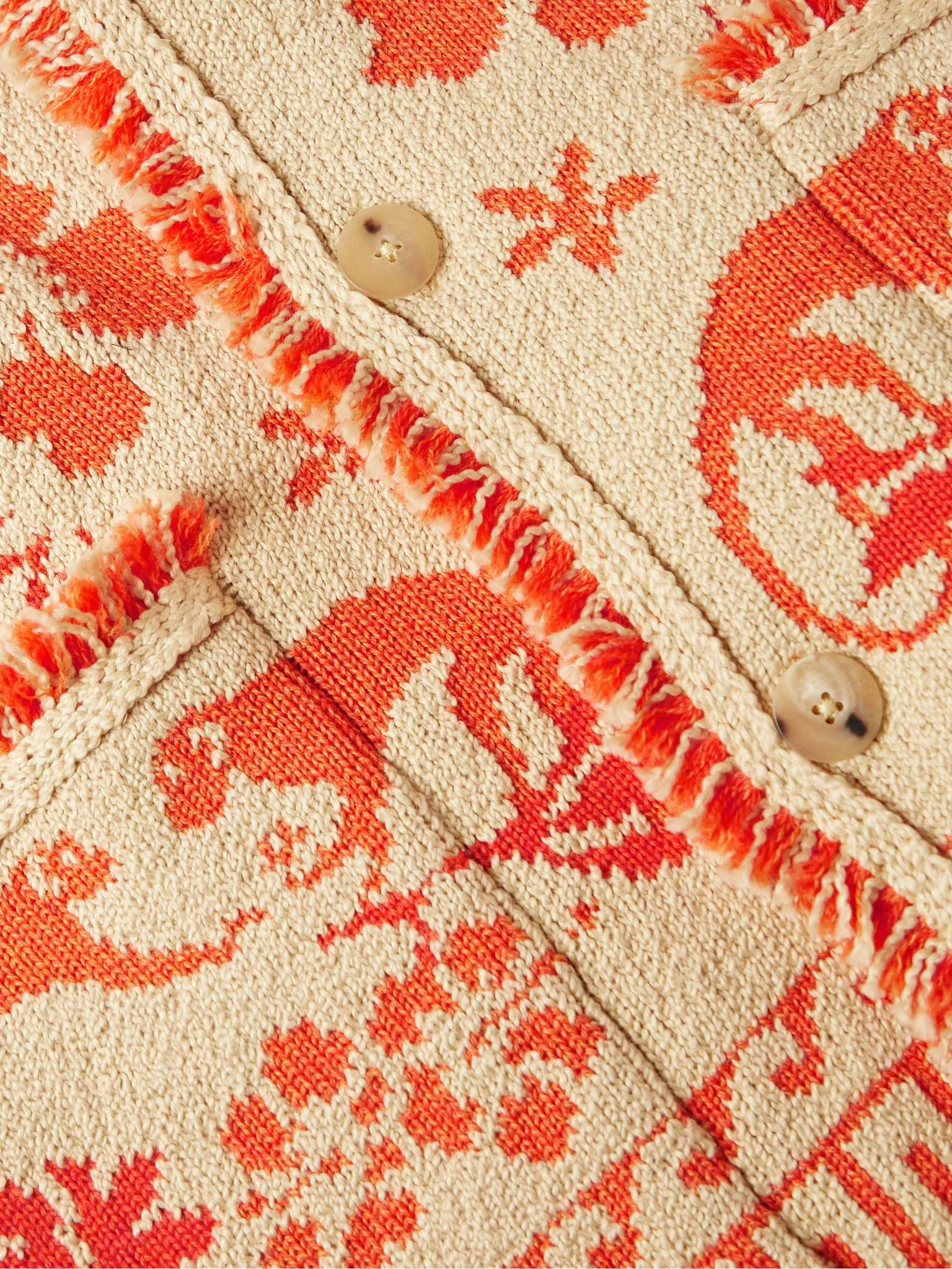 Explosion of Nature Fringed Wool and Cotton-Blend Jacquard Cardigan - 3