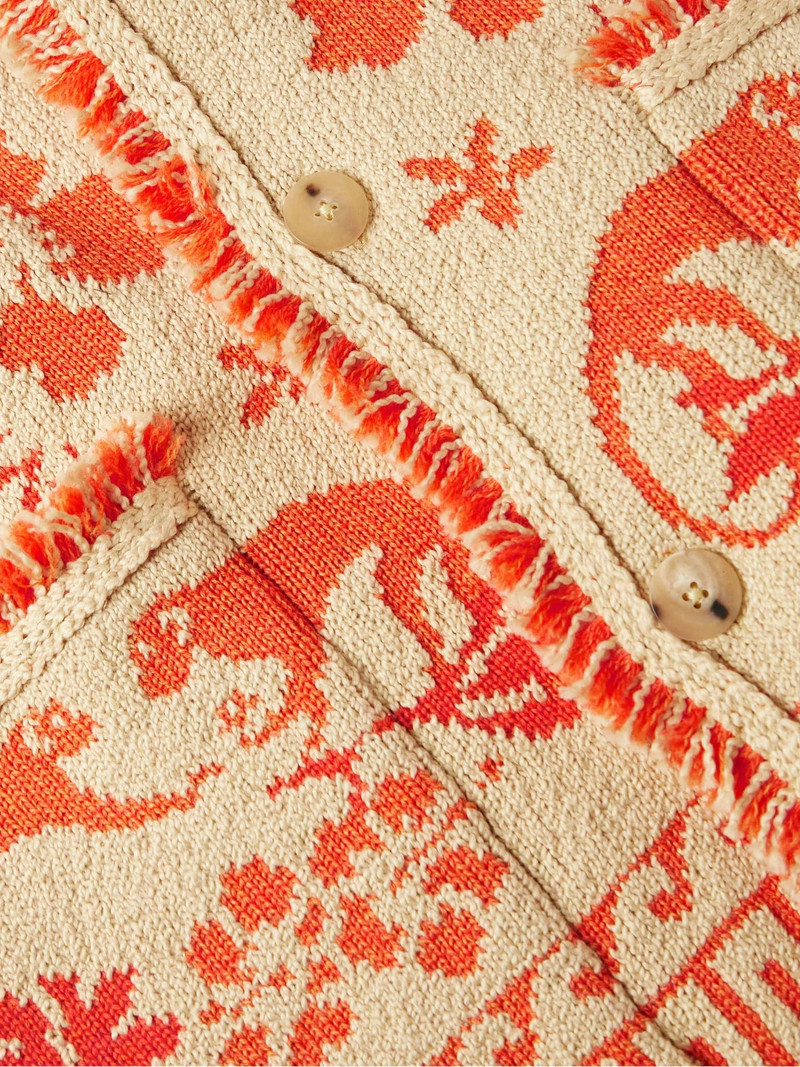 Explosion of Nature Fringed Wool and Cotton-Blend Jacquard Cardigan 3