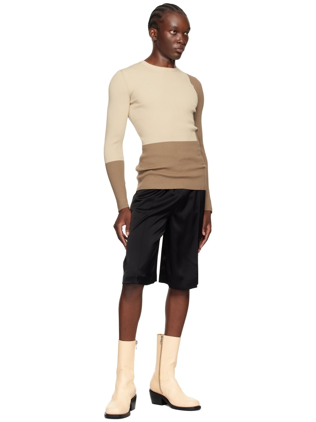 Beige & Tan Color Block Sweater - 4