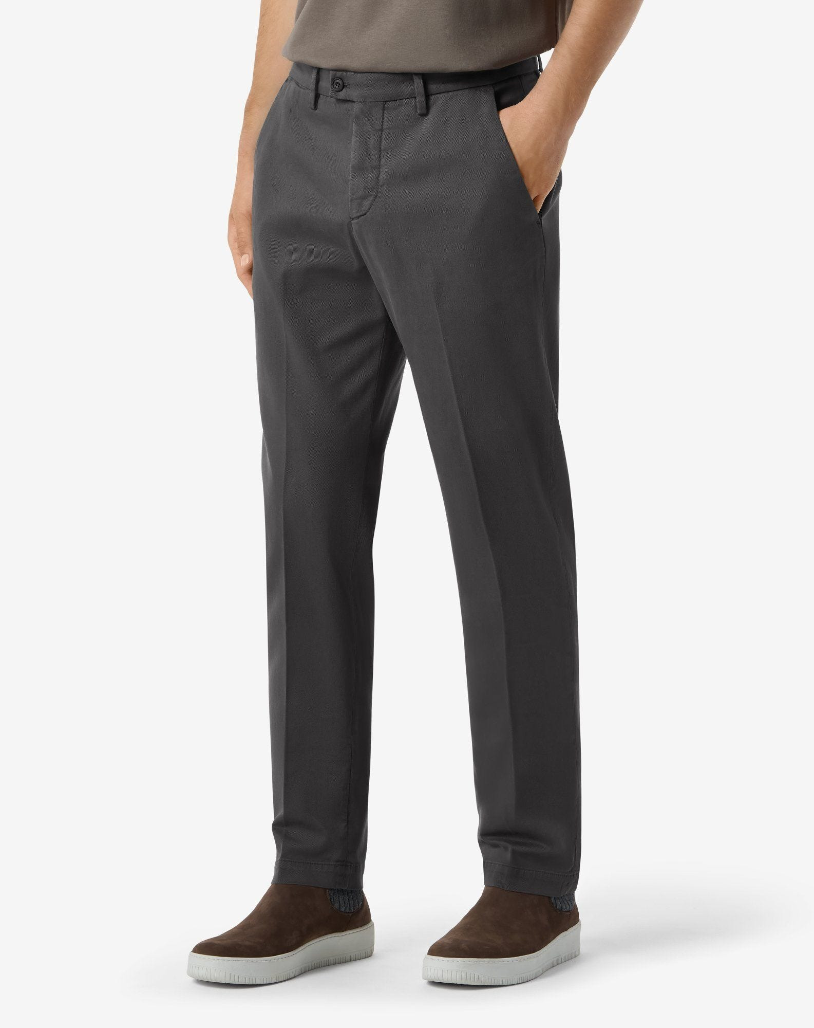 Anthracite grey garment-dyed stretch cotton trousers - 3