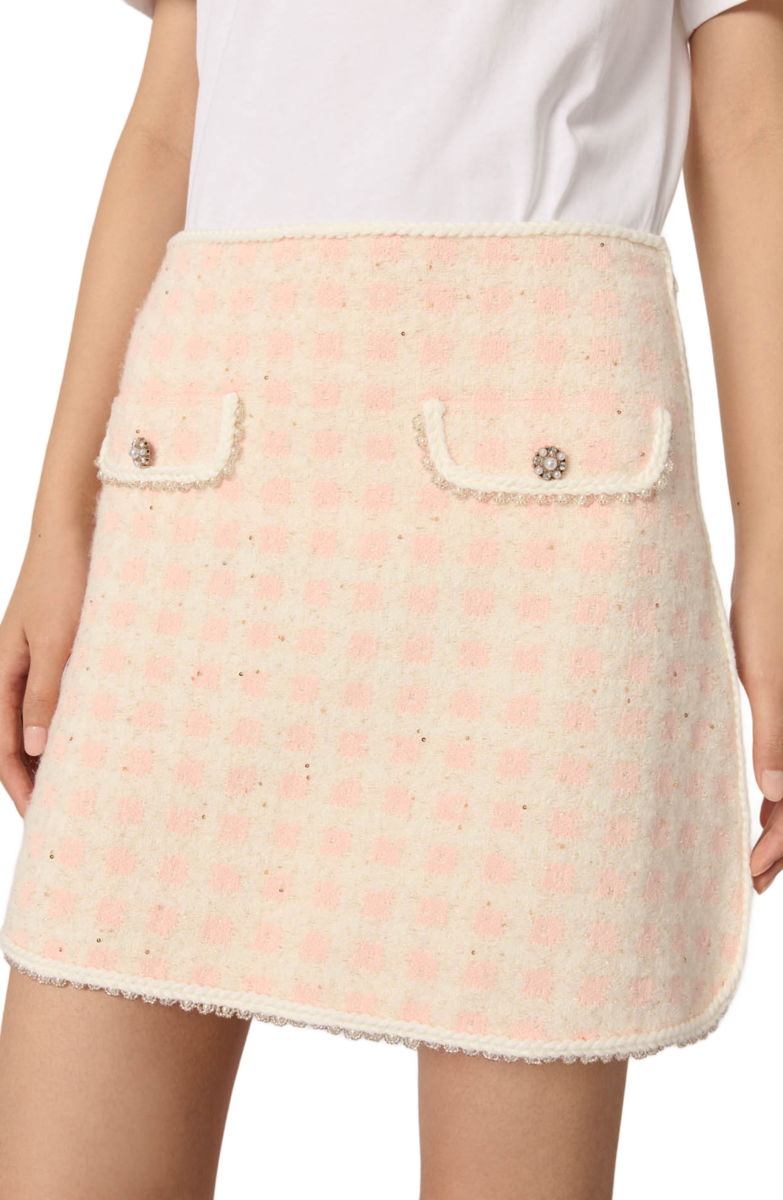 maje Short tweed-effect knit skirt in Pink/ecru at Nordstrom - 4