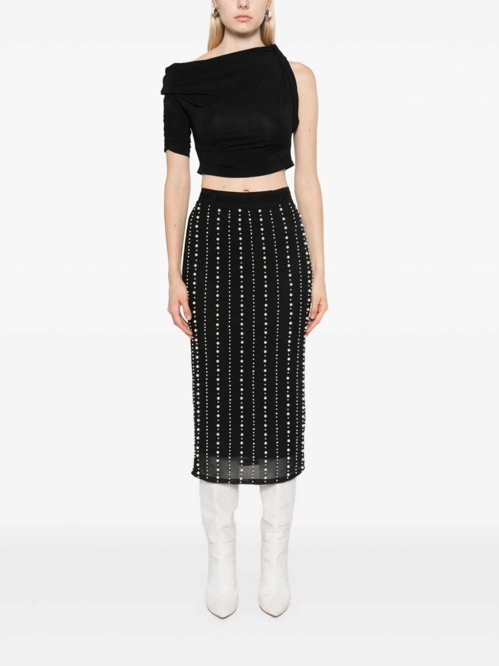 pearl-embellished midi skirt - 2