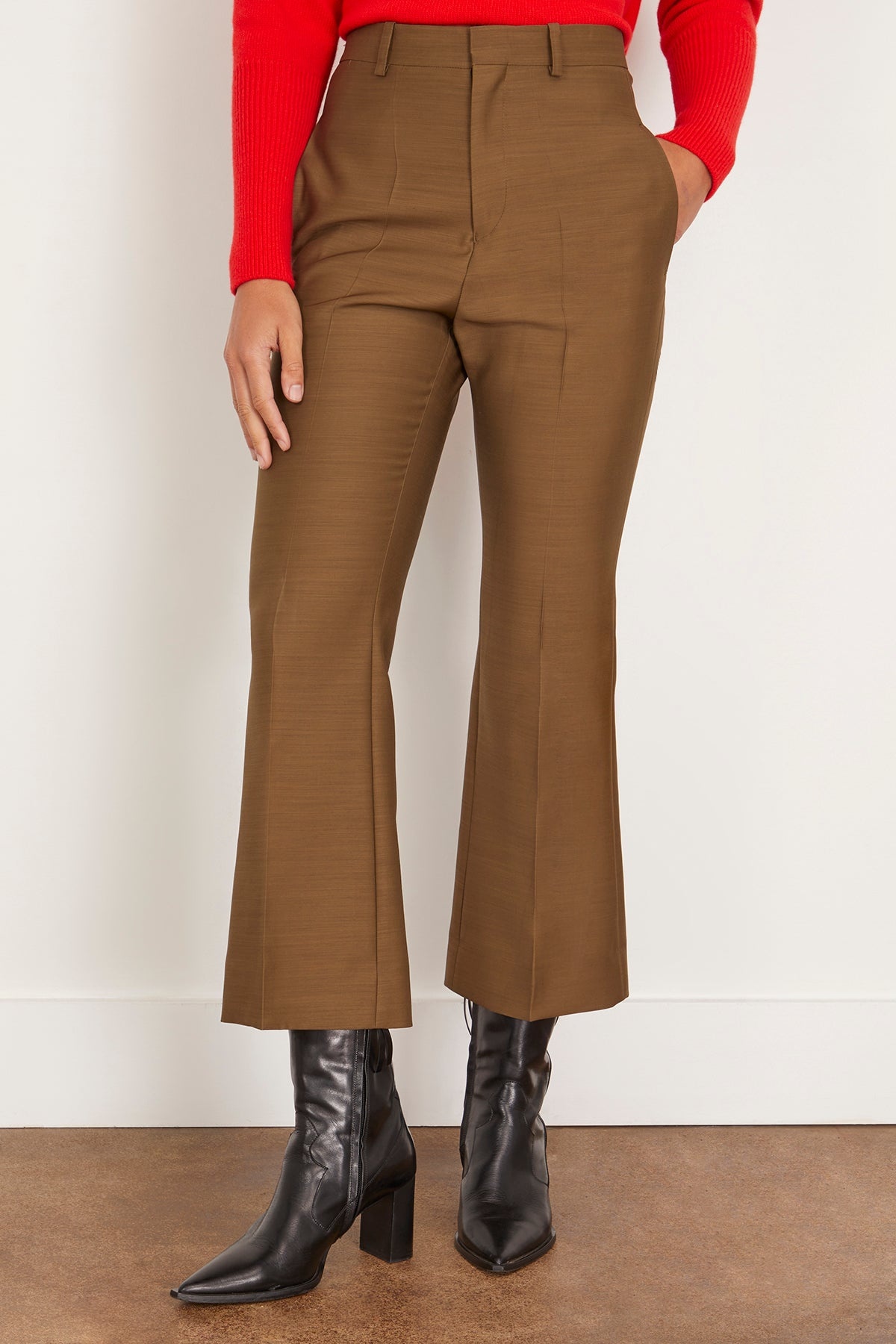 Credo Organic Wool and Silk Bootcut Trousers in Moss - 3