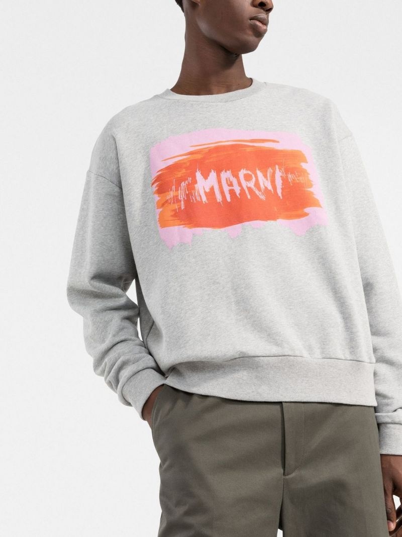 【MARNI】Printed Caos Logo スウェット Neutral Grey Black jersey cotton T-shirt with Marni Caos logo | Marni