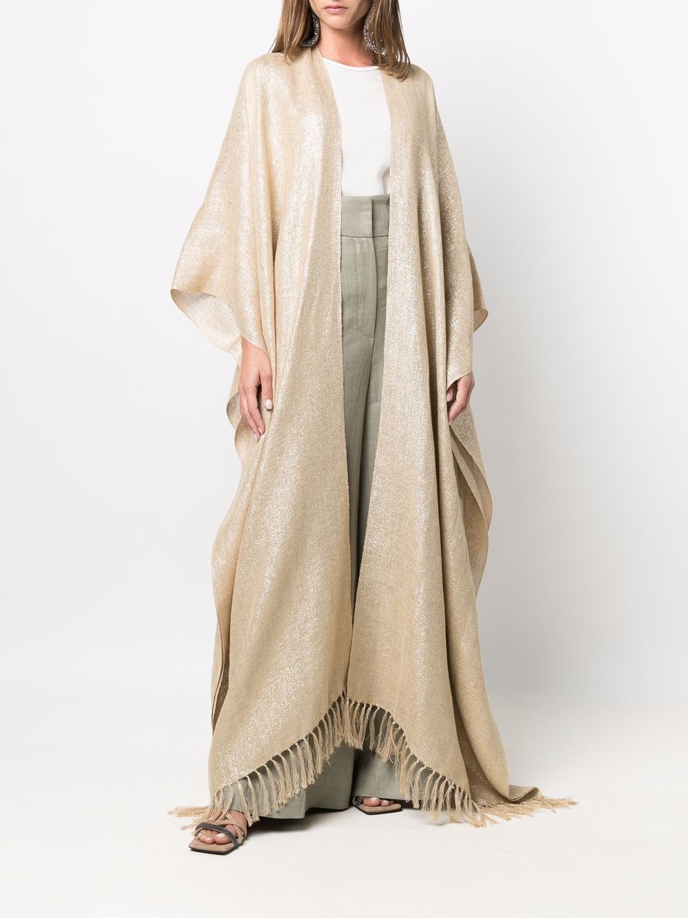 metallic tassel-edge draped poncho - 2