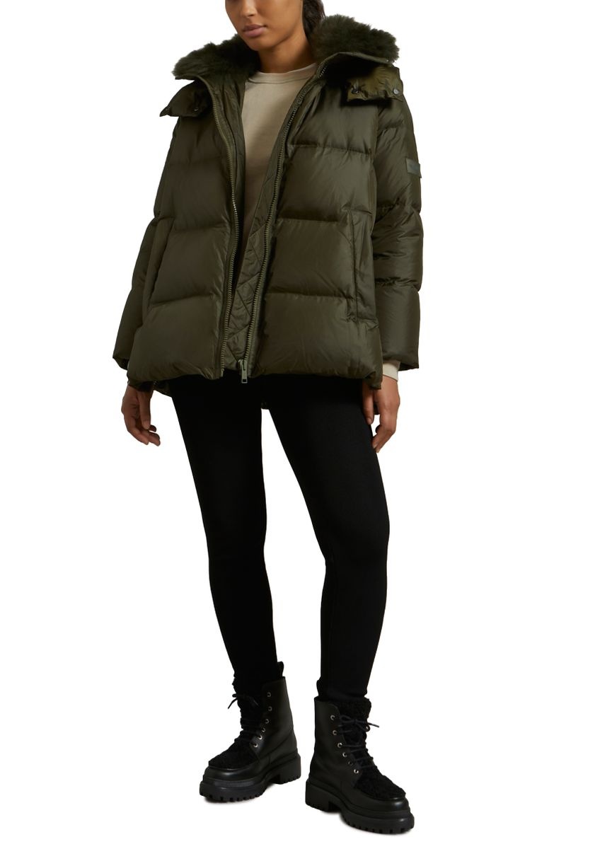 A-line puffer jacket made from a water-resistant performance fabric with a long-haired lambswool col - 2