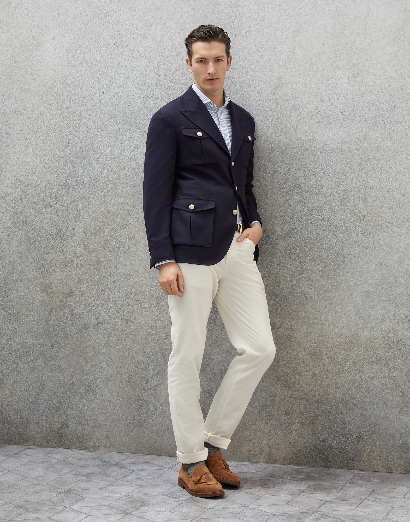 Garment-dyed Italian fit five-pocket trousers in cotton narrow wale corduroy - 4