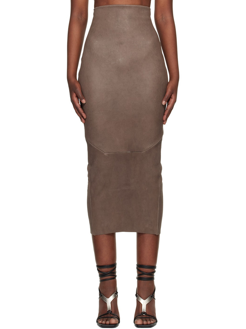 Gray Temple Dirt Pilla Leather Midi Skirt 1