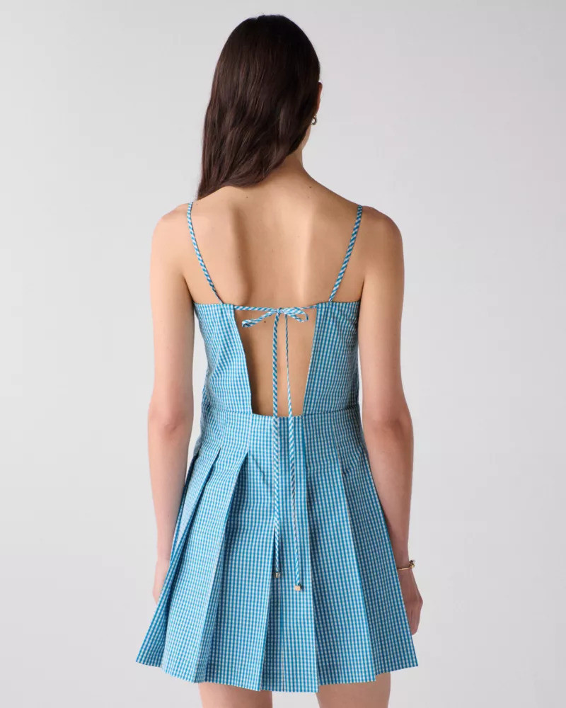 Gingham Open Back Pleated Dress 4