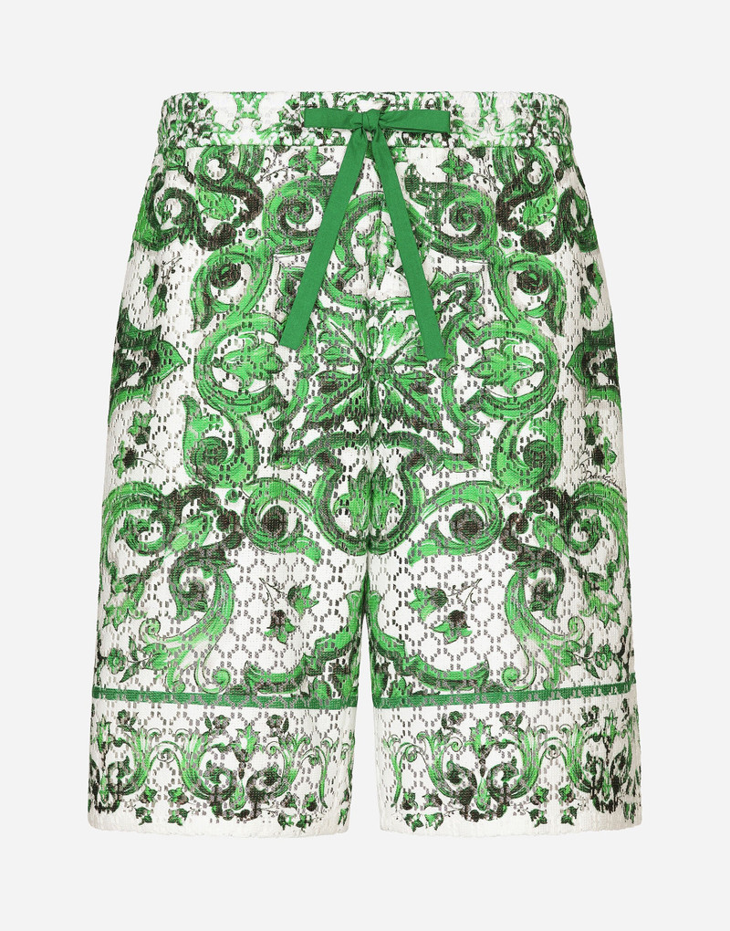 Crochet lace jogging shorts with majolica print 1