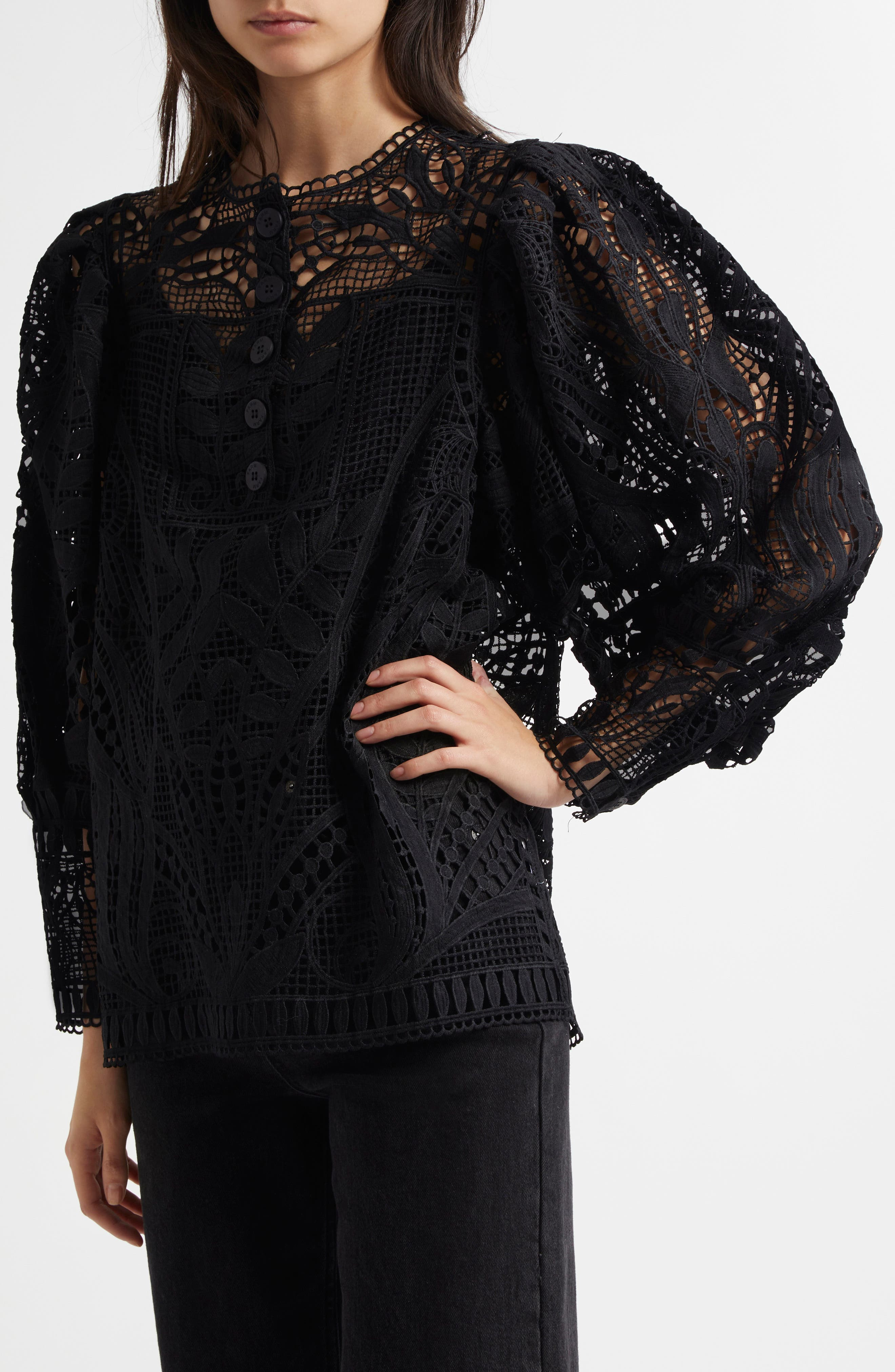 FARM Rio Guipure Lace Top in Black at Nordstrom - 1