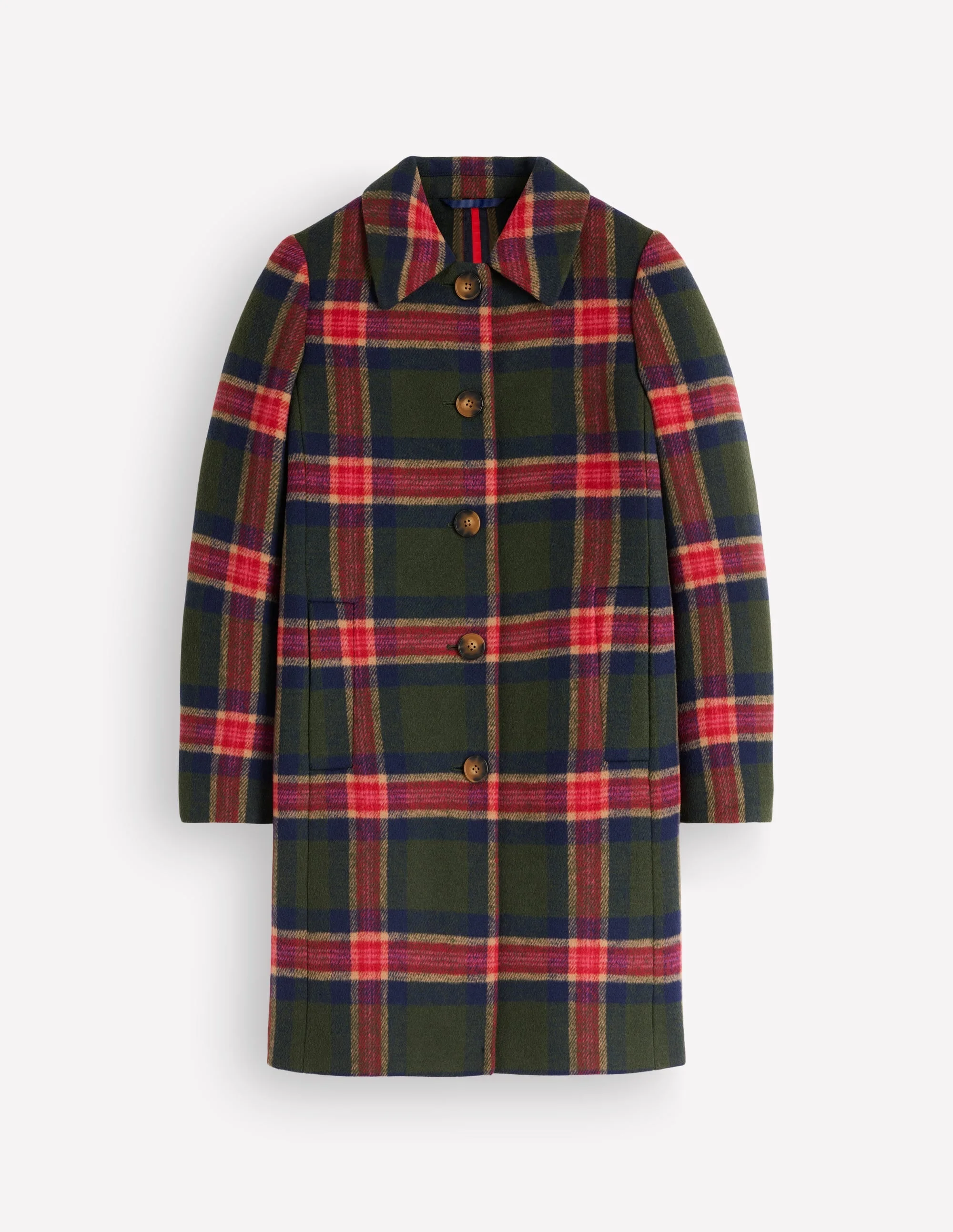 Aylesford Wool Coat-Olive, Navy and Red Check - 1