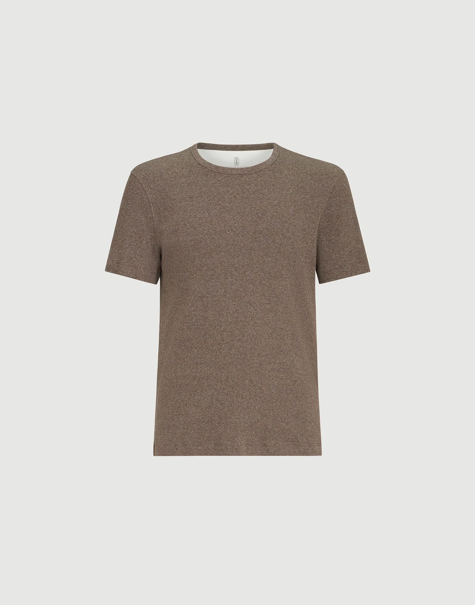 Denim-effect ribbed cotton jersey crew neck T-shirt - 1