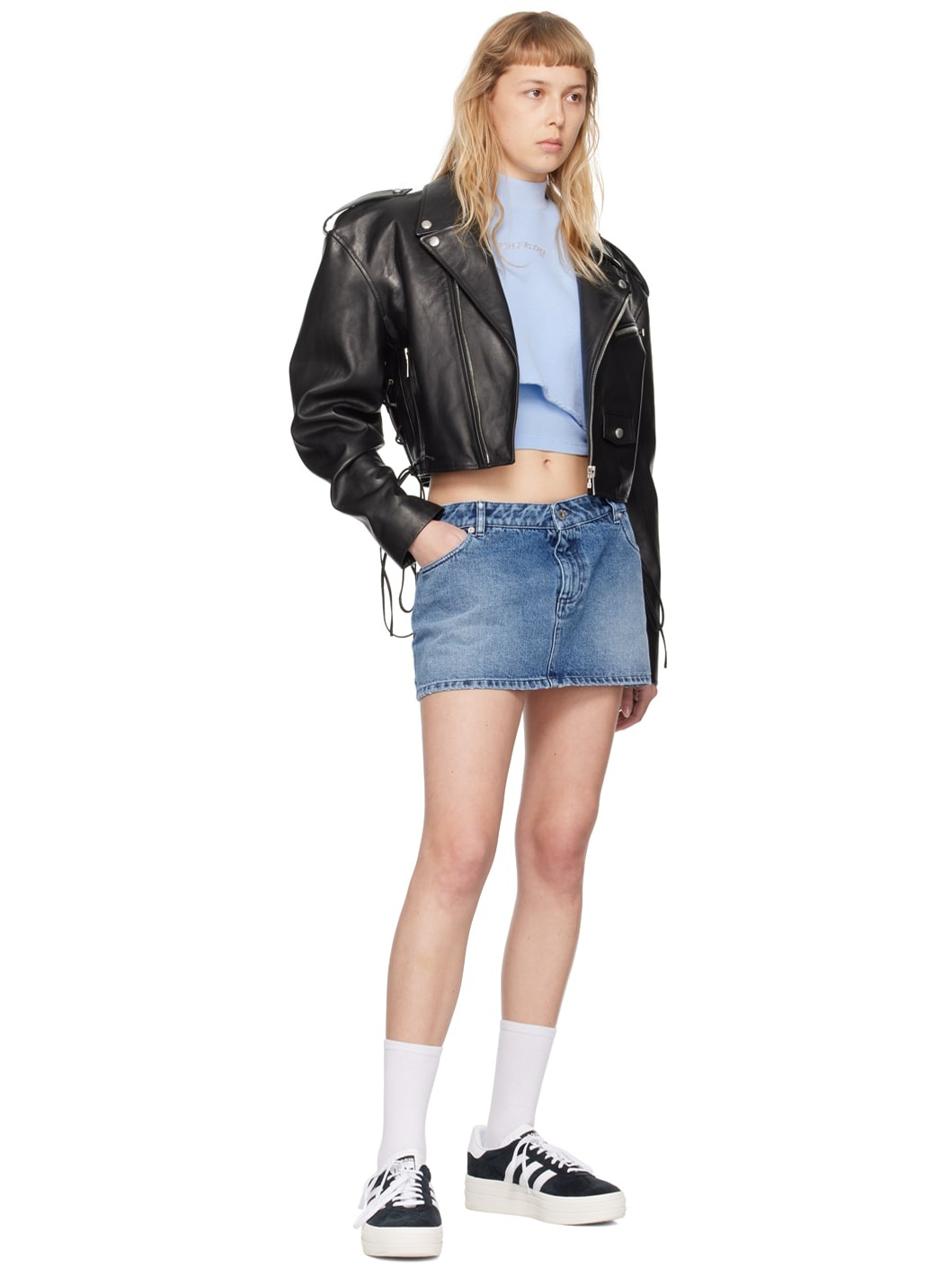 Blue Zip-Fly Denim Miniskirt - 4