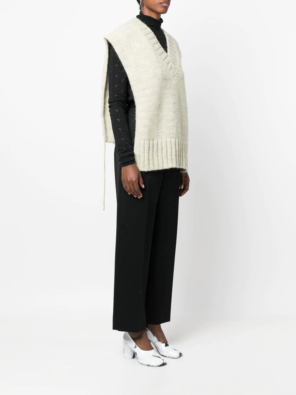 slit knitted V-neck vest - 3