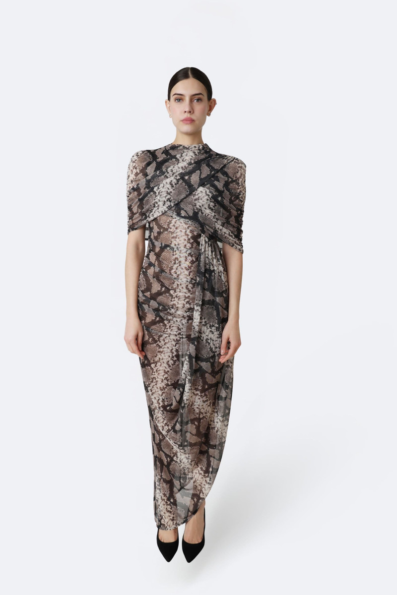 LAPOINTE Printed Mesh Double Shawl Draped Dress outlook