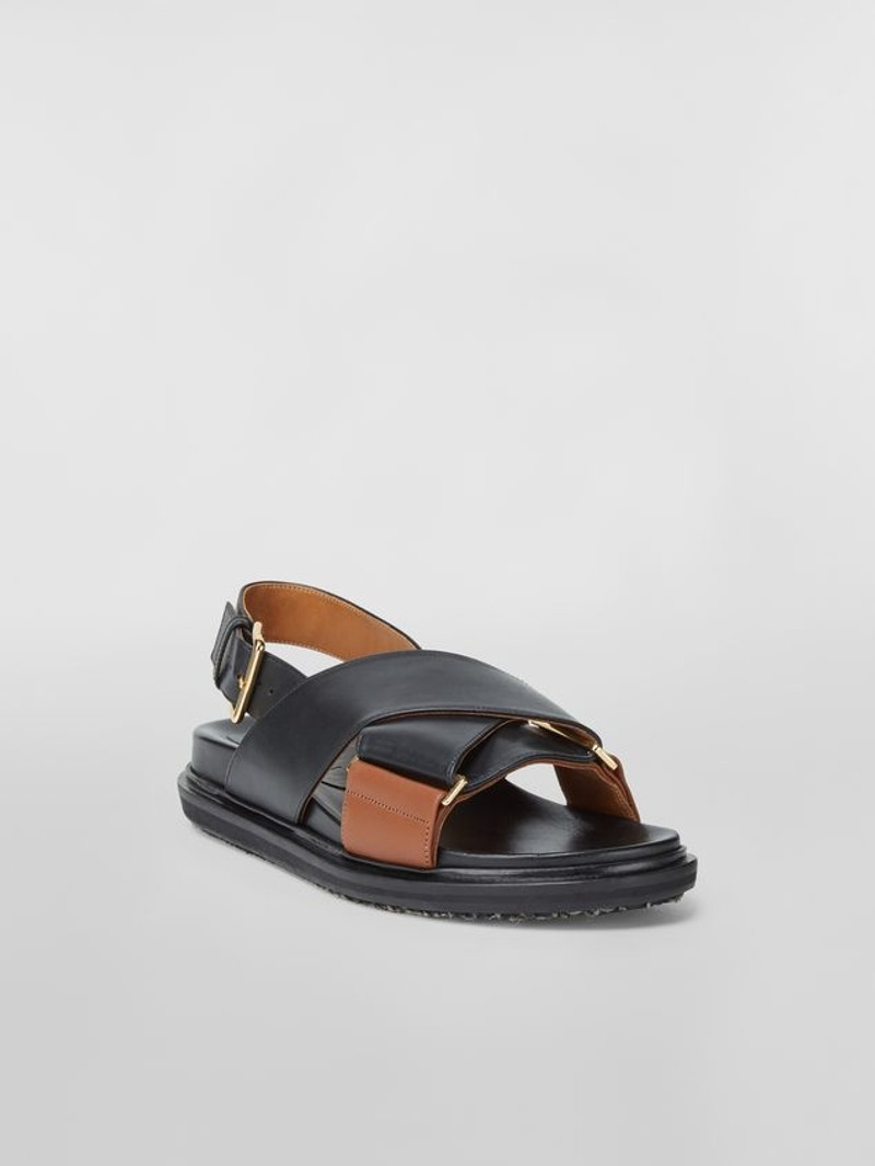 Marni CRISS-CROSS FUSSBETT IN BLACK AND BROWN LEATHER outlook