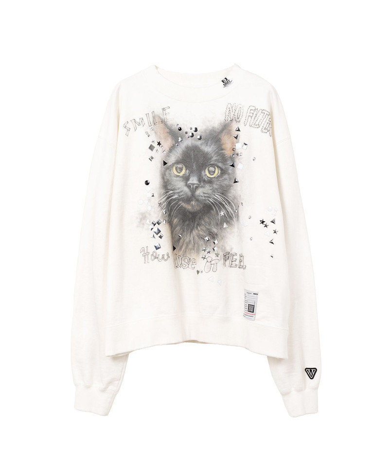 Cat Printed Embellished Distressed Sweatshirt 15