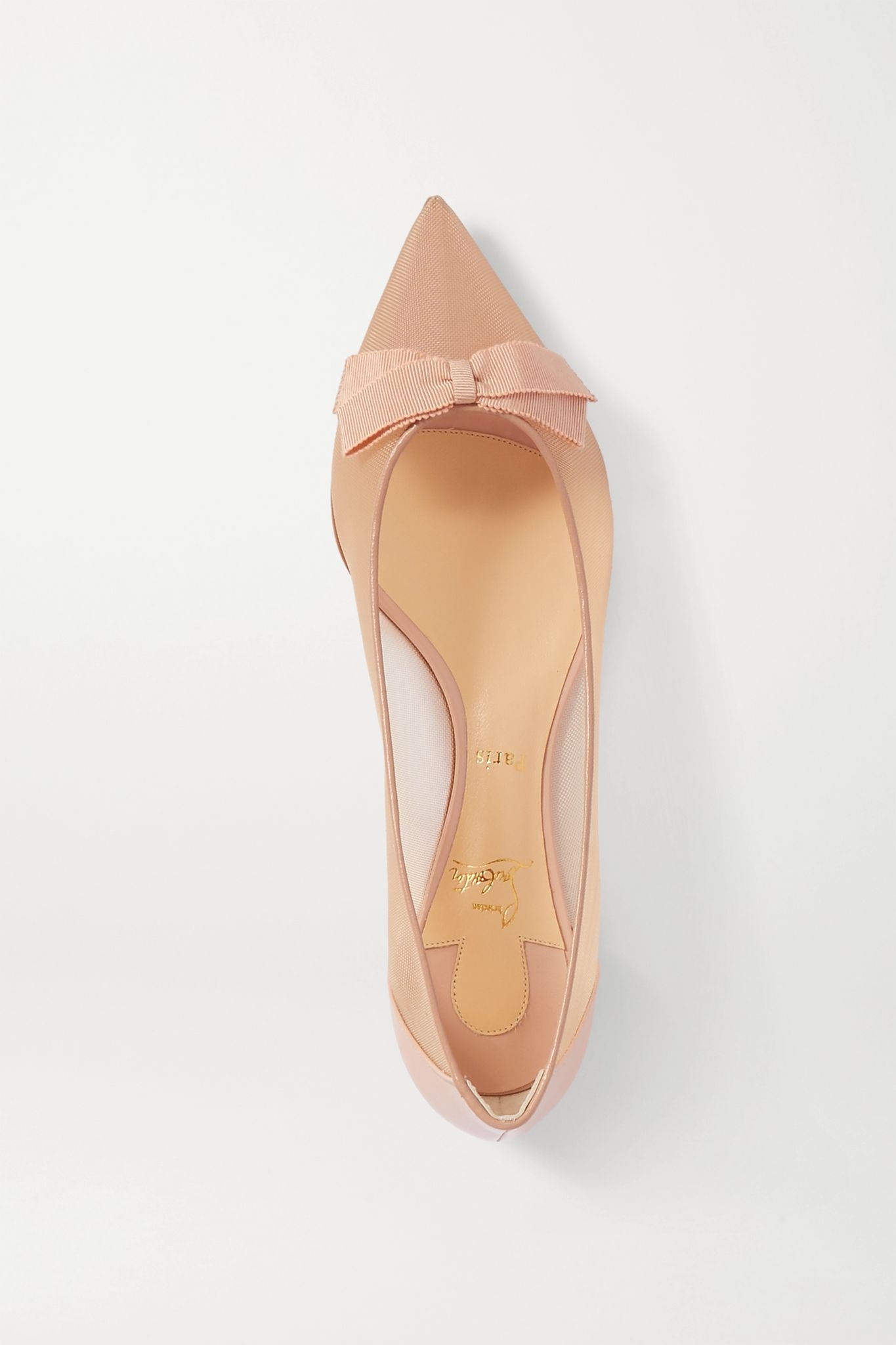 Follies bow-detailed mesh and patent-leather point-toe flats - 6