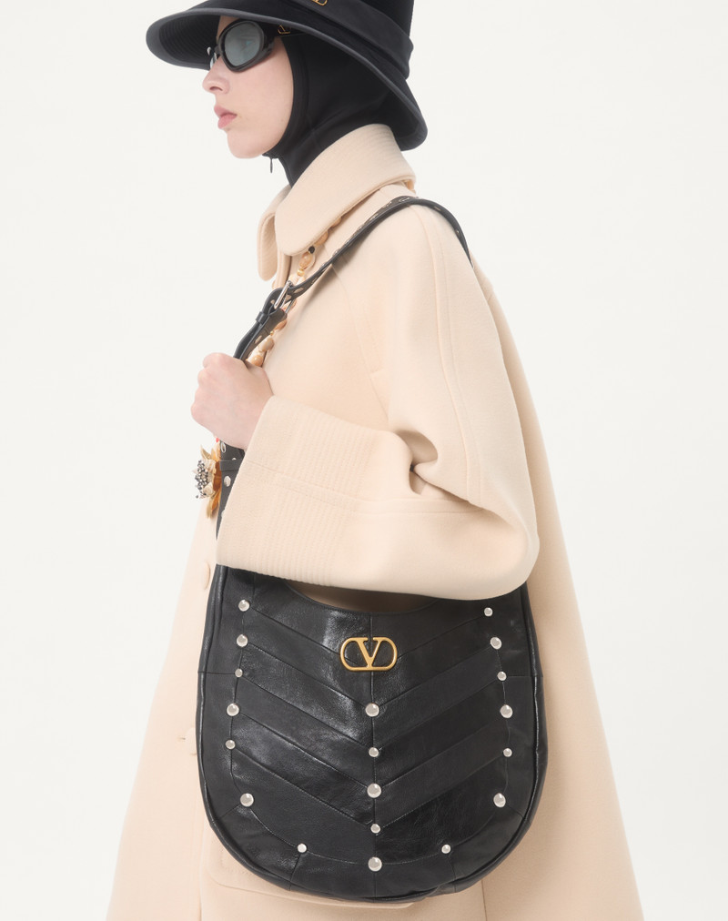 VALENTINO GARAVANI HOBOHO HOBO BAG IN CHEVRON-PATTERNED NAPPA LEATHER WITH STUDS 7