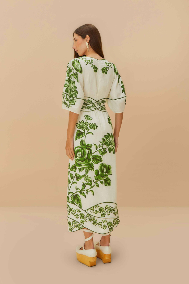 Off-White Green Floral Cascade Lenzing™ Ecovero™ Euroflax™ Midi Dress 5