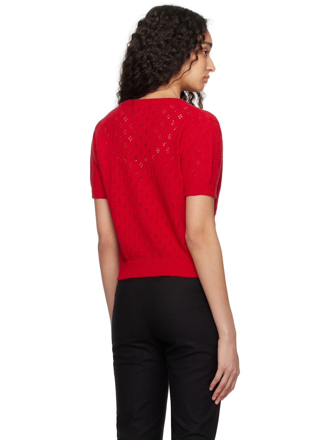 Red Crochet Half Sleeve Cardigan - 3