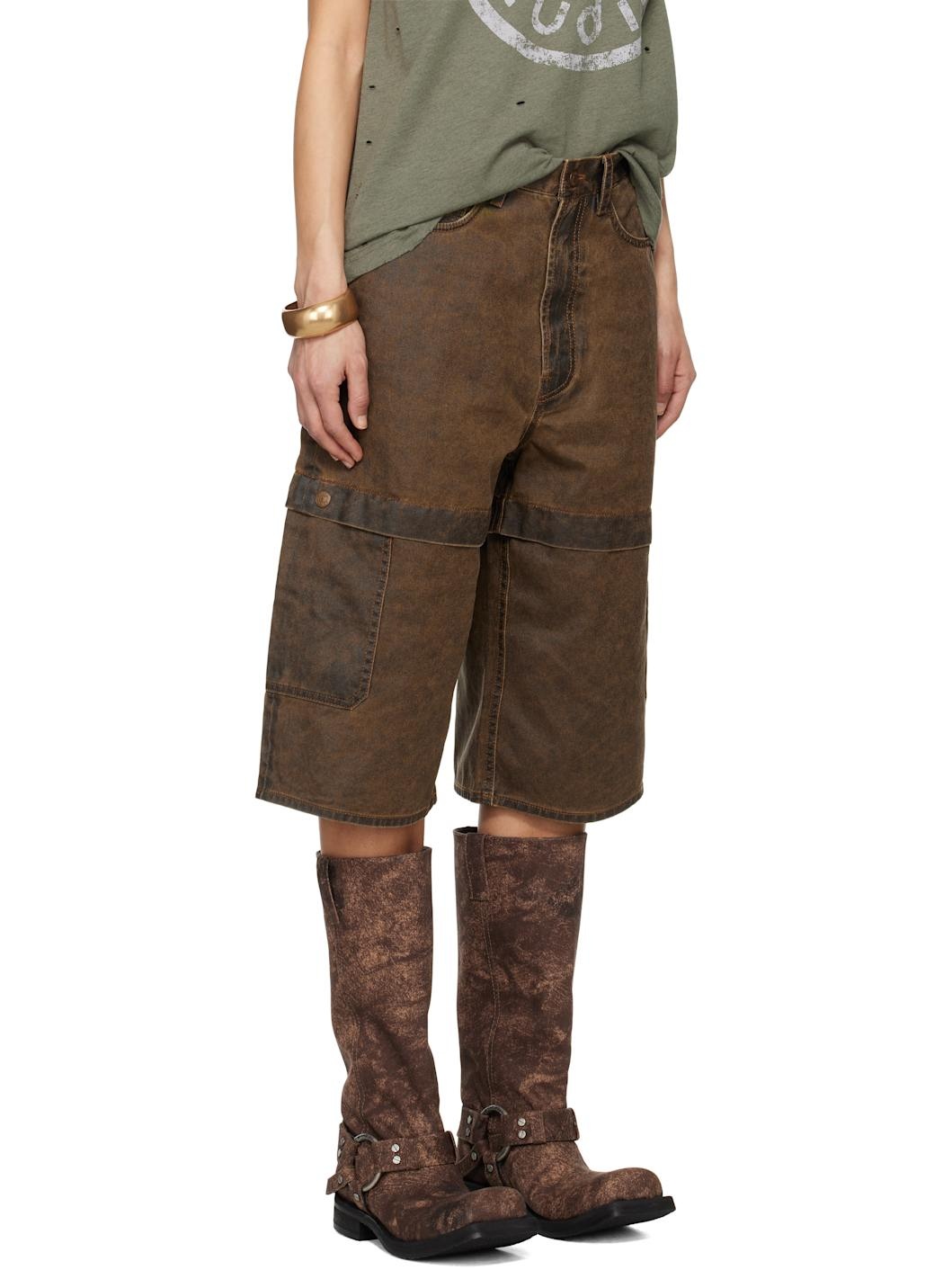 Brown Coated Cotton Shorts - 2