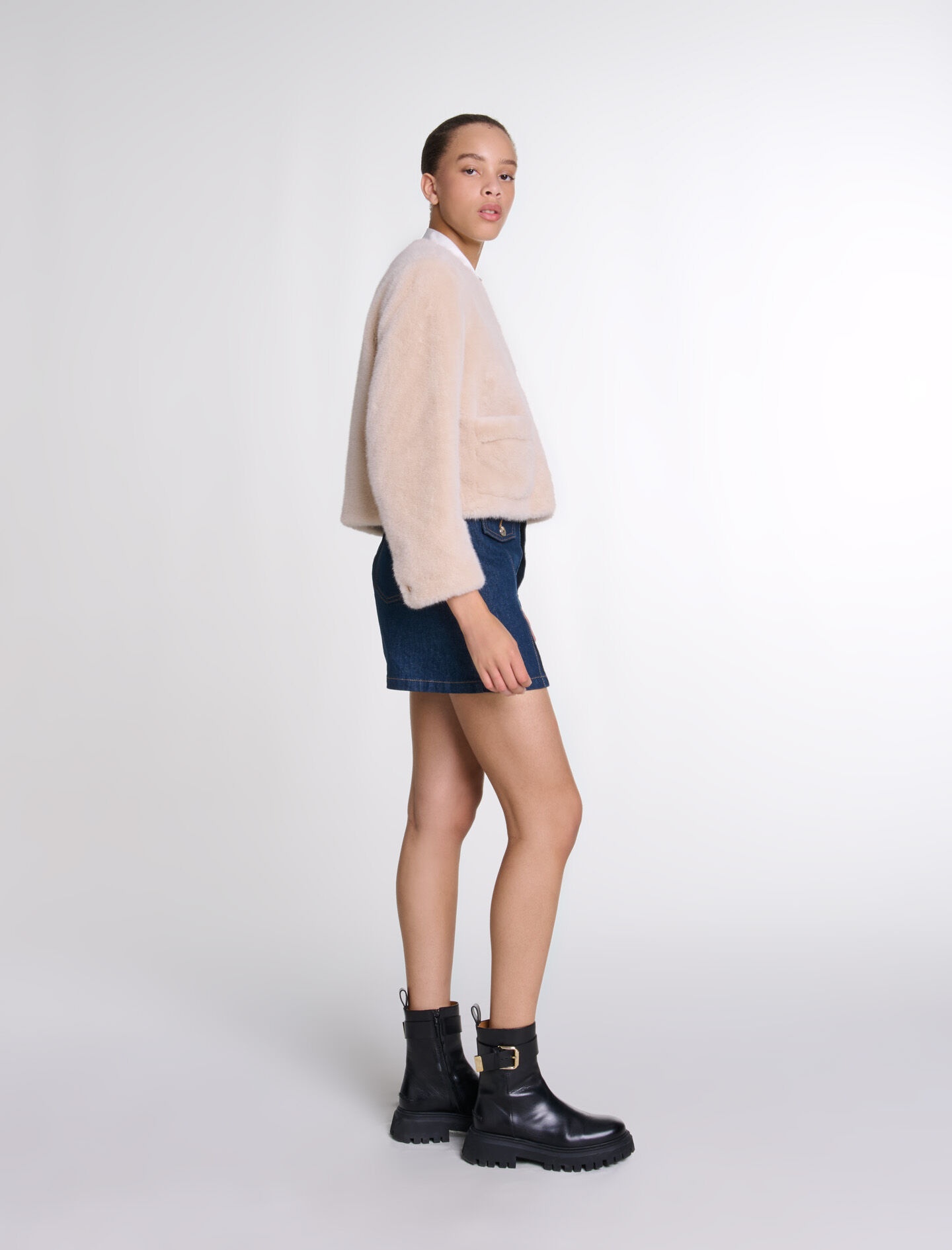 Cropped faux fur jacket - 3