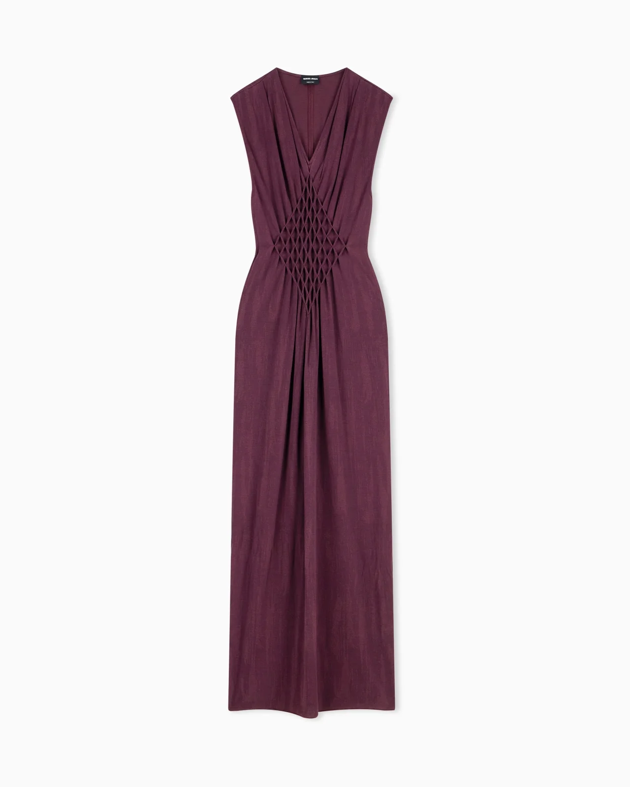 LONG DRESS IN VISCOSE JERSEY WITH SMOCKED HONEYCOMB DETAIL - 1