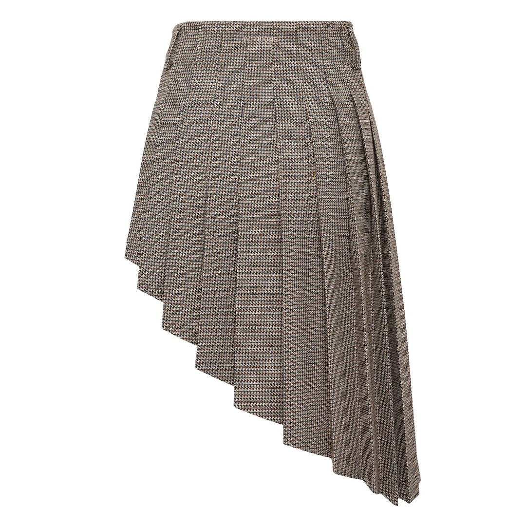 Beige Womens Asymmetric Checked Skirt - 2