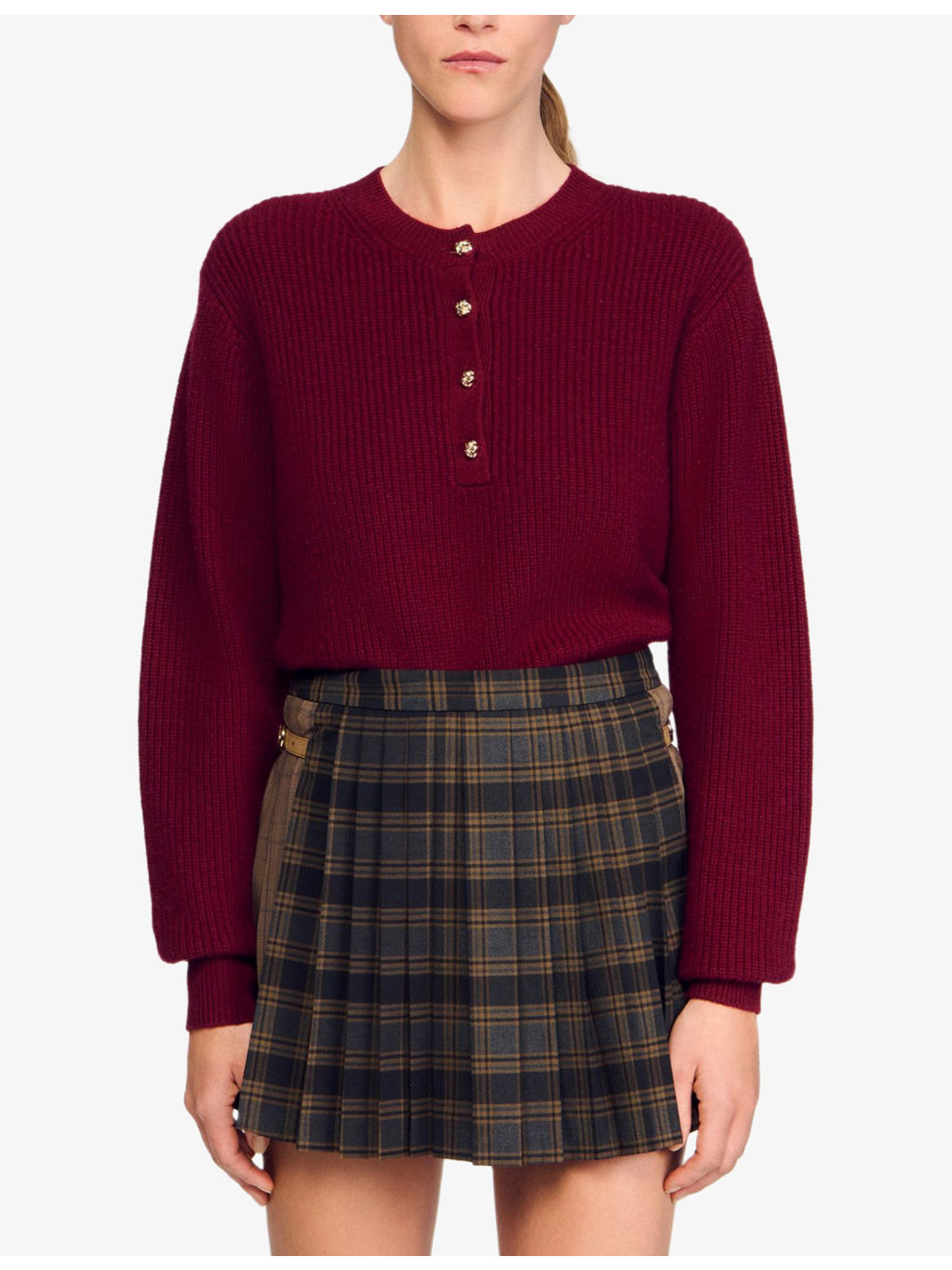 Decorative Button Long-Sleeve Wool-Cashmere Blend Jumper - 3