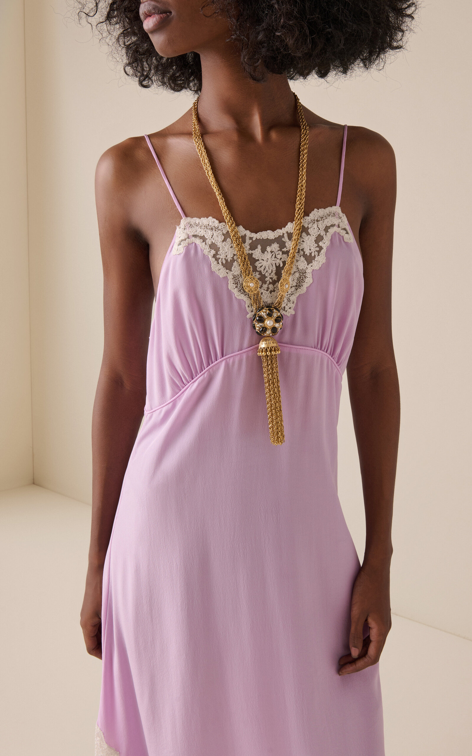Lace-Trimmed Organic Silk Crepe De Chine Maxi Dress purple - 2